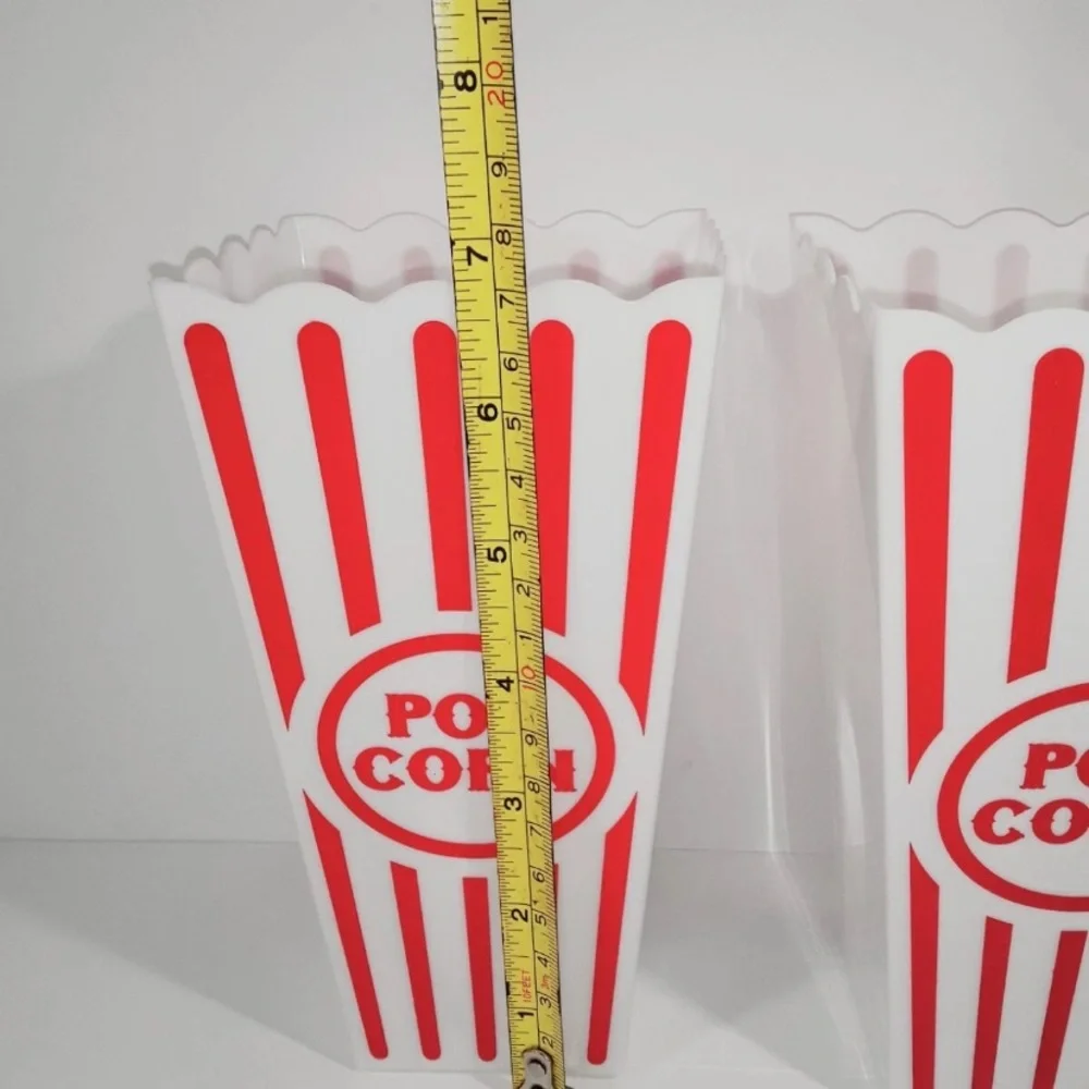 4 Retro Popcorn Buckets Reusable Bowls Movie Tub Plastic red white striped 3.5c